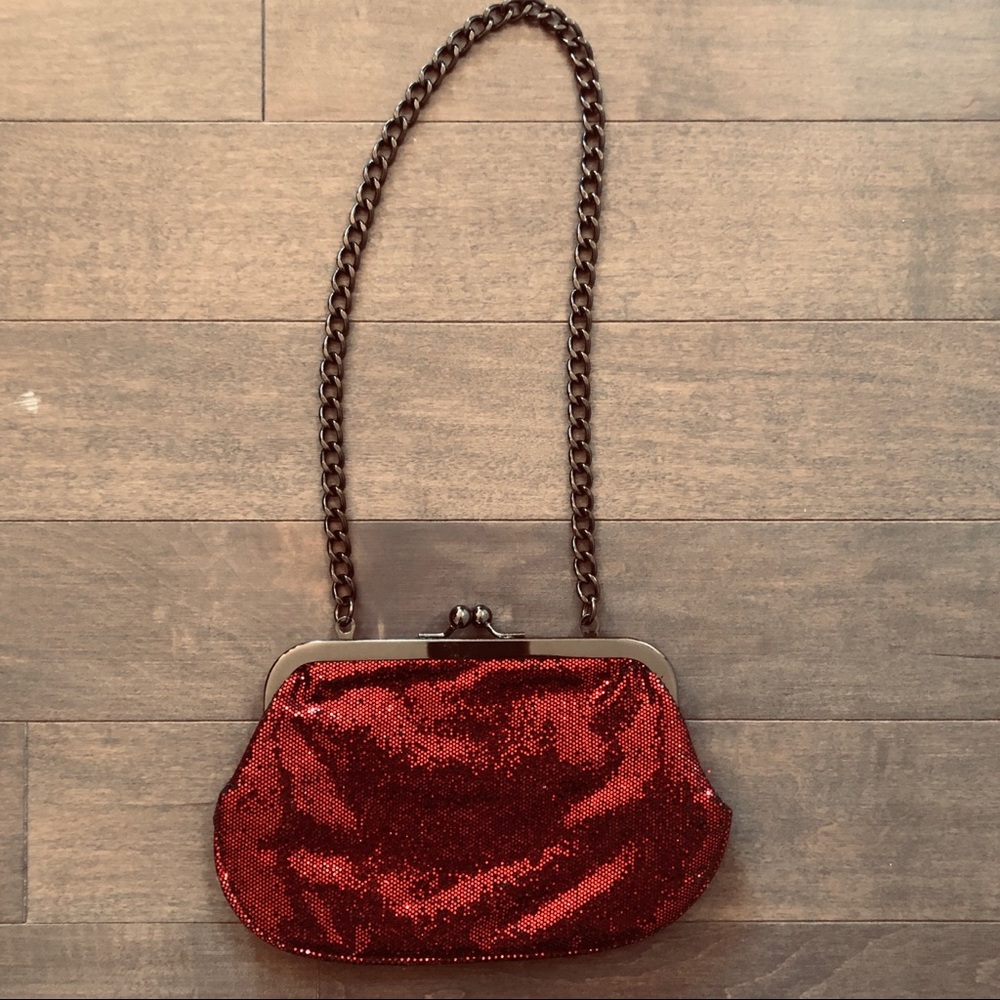 Express Red and Black Sequins Evening Handbag